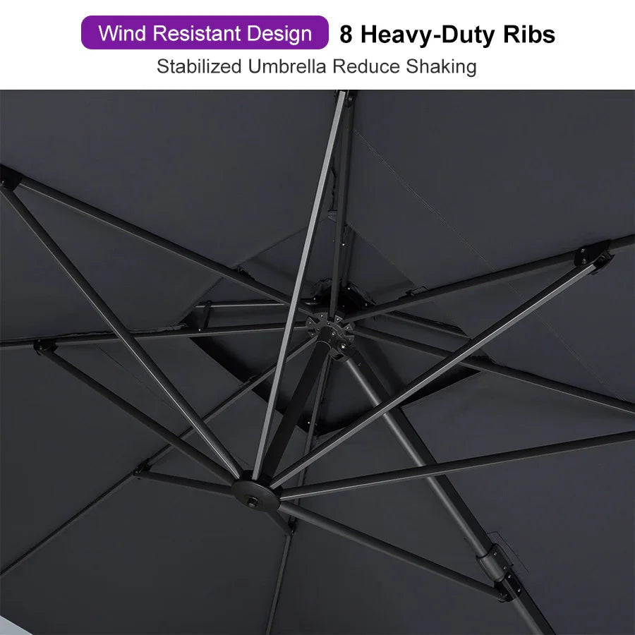 PURPLE LEAF Cantilever Patio Umbrella Gray Pole Outdoor Umbrella with UV Protection