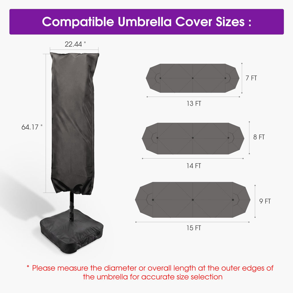 PURPLE LEAF Double-Sided Market Umbrella Covers Rectangular Patio Table Umbrella Cover with Zipper