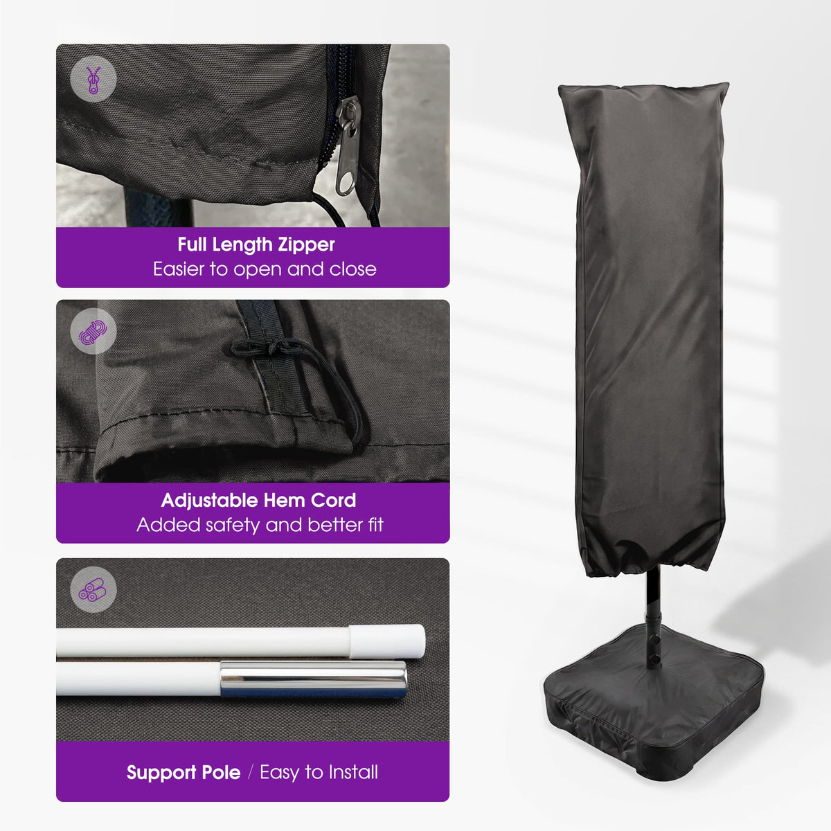 PURPLE LEAF Double-Sided Market Umbrella Covers Rectangular Patio Table Umbrella Cover with Zipper