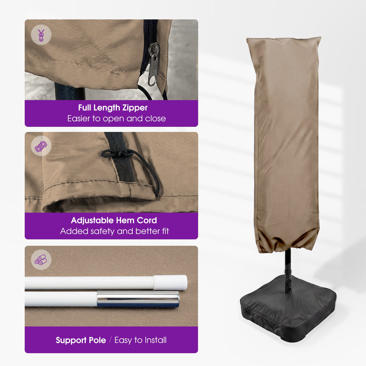 PURPLE LEAF Double-Sided Market Umbrella Covers Rectangular Patio Table Umbrella Cover with Zipper