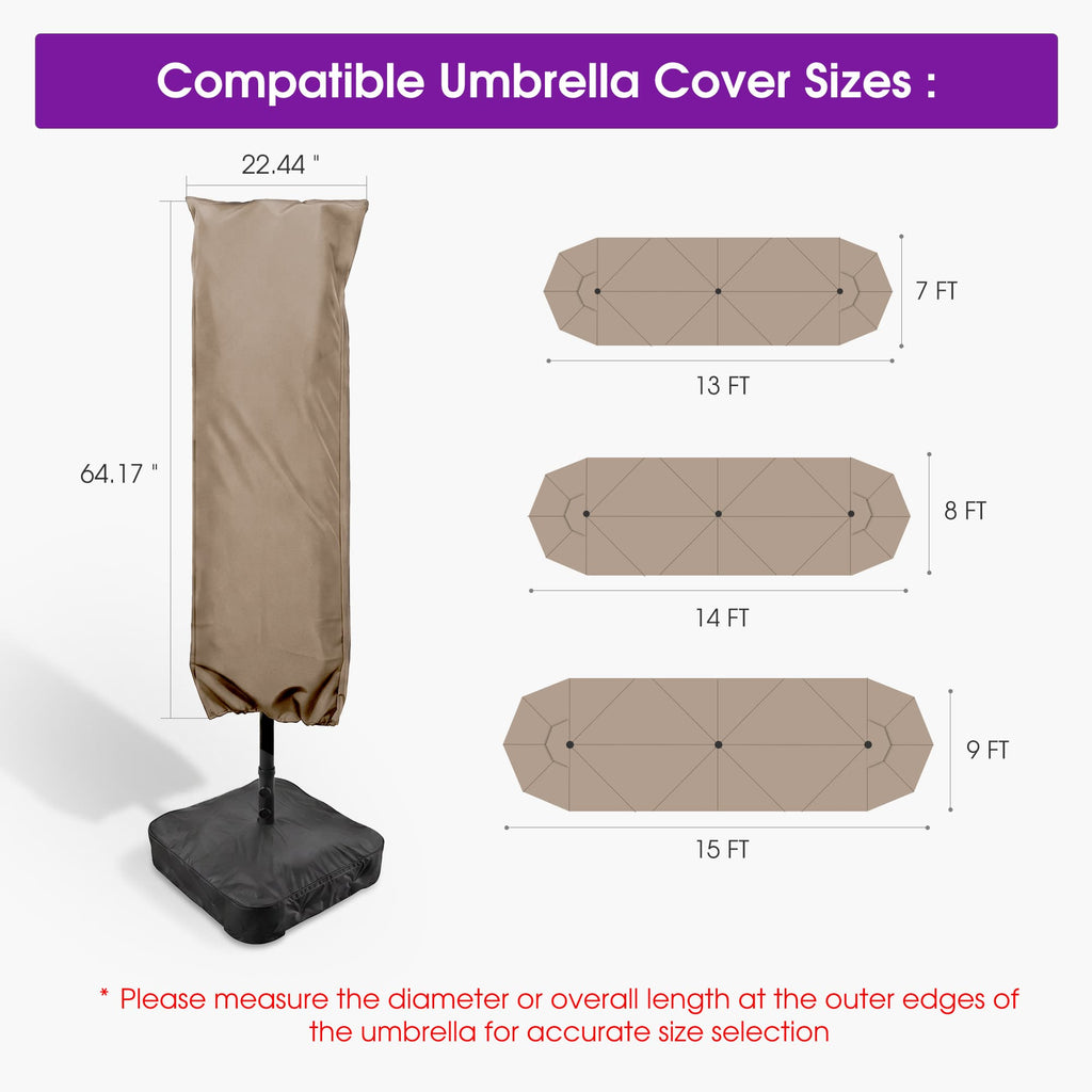 PURPLE LEAF Double-Sided Market Umbrella Covers Rectangular Patio Table Umbrella Cover with Zipper