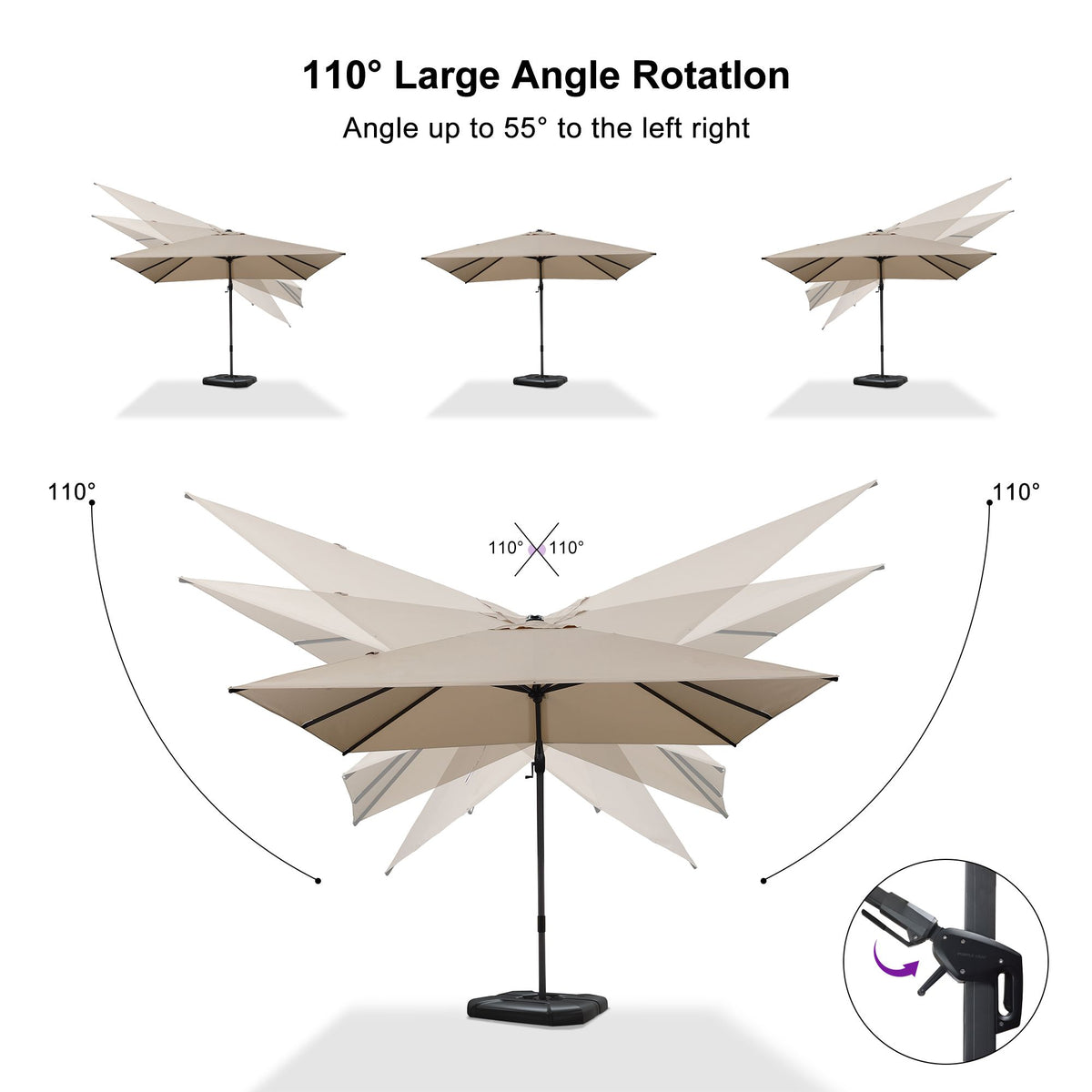 PURPLE LEAF Lateral Tilt Patio Umbrella with Base, 360° Swivel Cantilever Umbrella with Stand