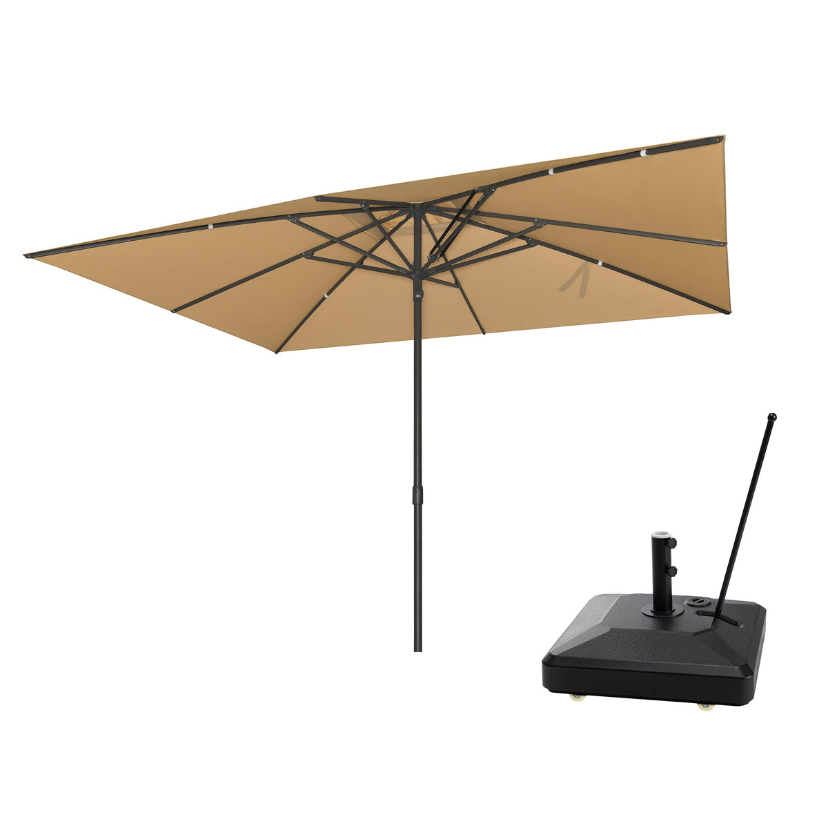 PURPLE LEAF Luxury Market Patio Umbrella, Hydraulic Lift System, Umbrella Base with Wheels