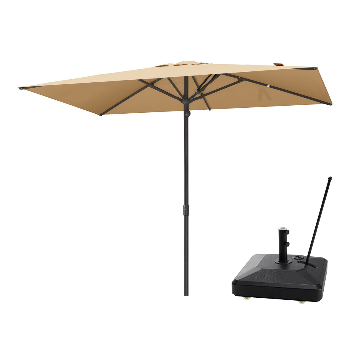 PURPLE LEAF Luxury Market Patio Umbrella, Hydraulic Lift System, Umbrella Base with Wheels