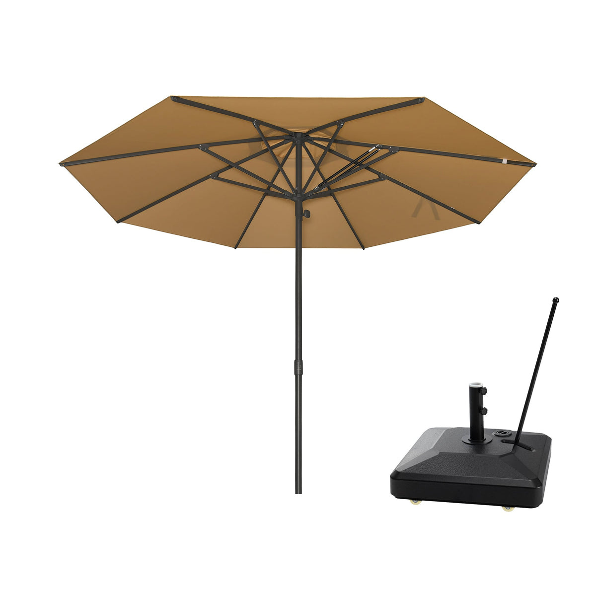 PURPLE LEAF Luxury Market Patio Umbrella, Hydraulic Lift System, Umbrella Base with Wheels