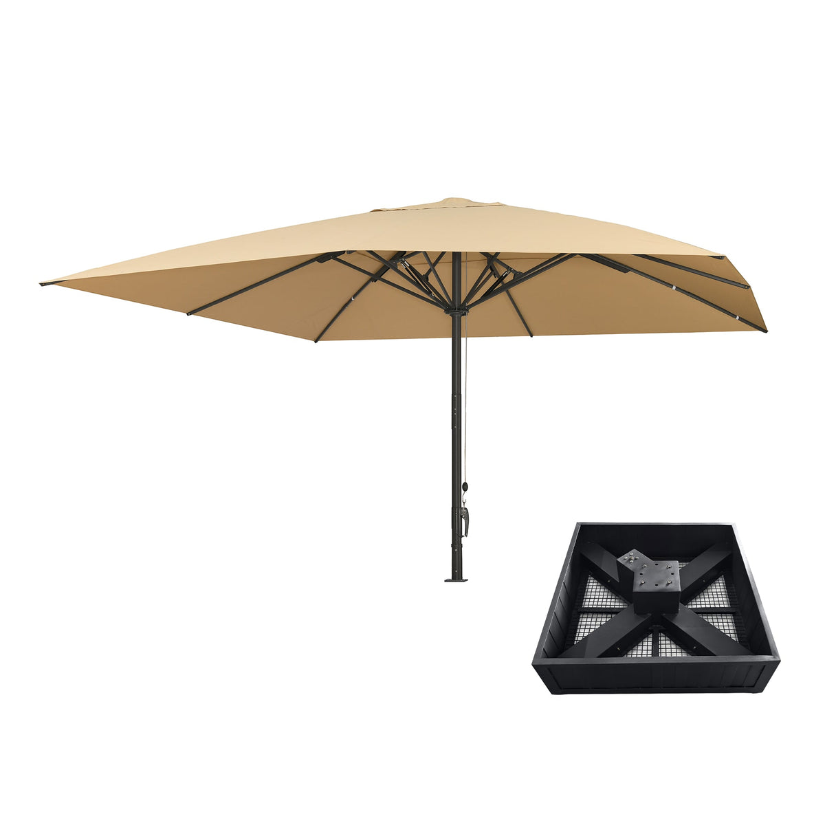 PURPLE LEAF Luxury Market Patio Umbrella, Hydraulic Lift System, Umbrella Base with Wheels