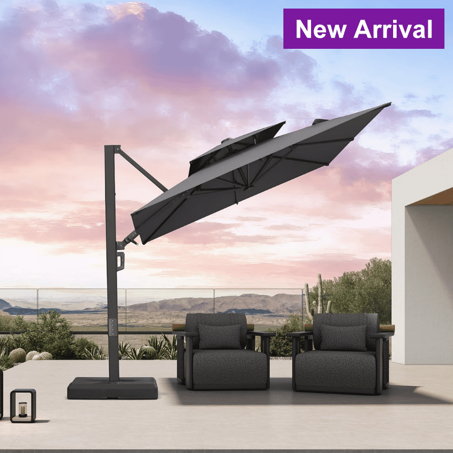 PURPLE LEAF – Parasol de terrasse déporté avec structure métallique Charcoal et toile ventilée pour cour et jardin