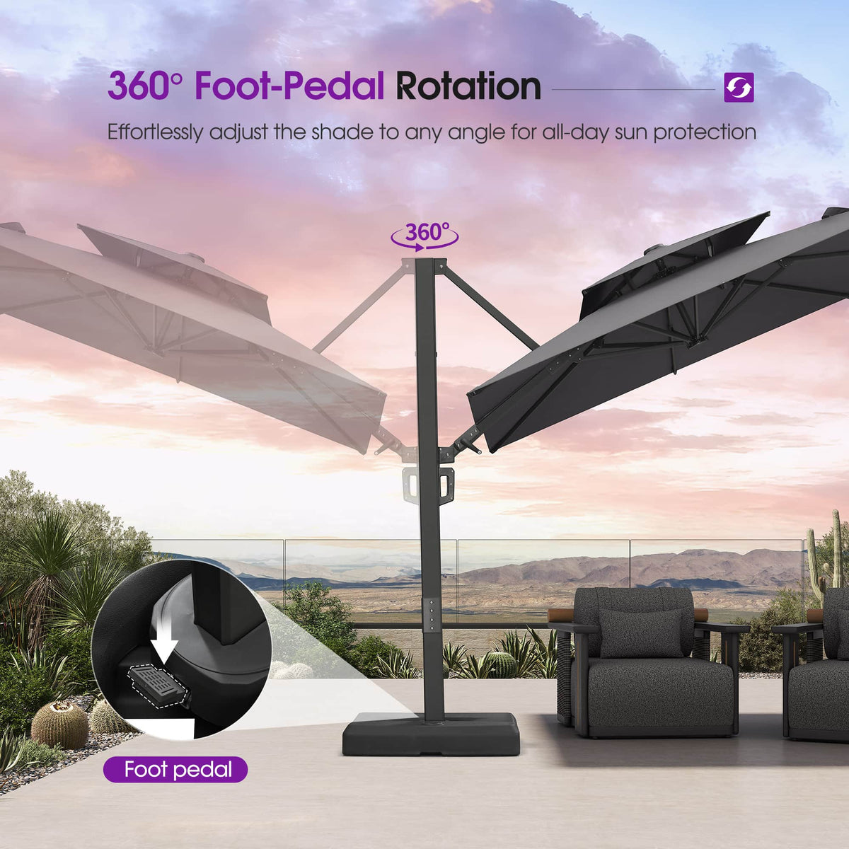 PURPLE LEAF – Parasol de terrasse déporté avec structure métallique Charcoal et toile ventilée pour cour et jardin