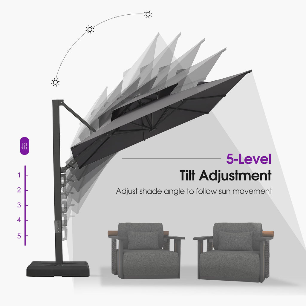 PURPLE LEAF – Parasol de terrasse déporté avec structure métallique Charcoal et toile ventilée pour cour et jardin