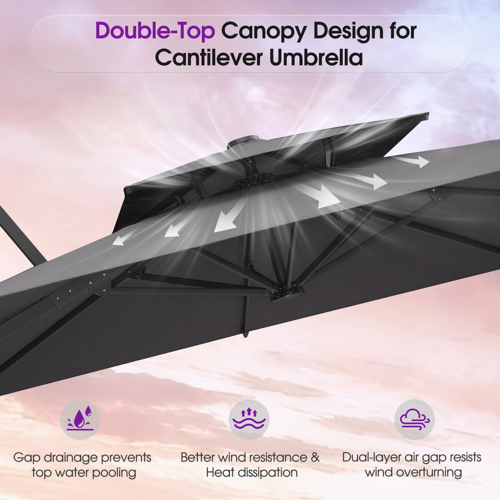 PURPLE LEAF – Parasol de terrasse déporté avec structure métallique Charcoal et toile ventilée pour cour et jardin