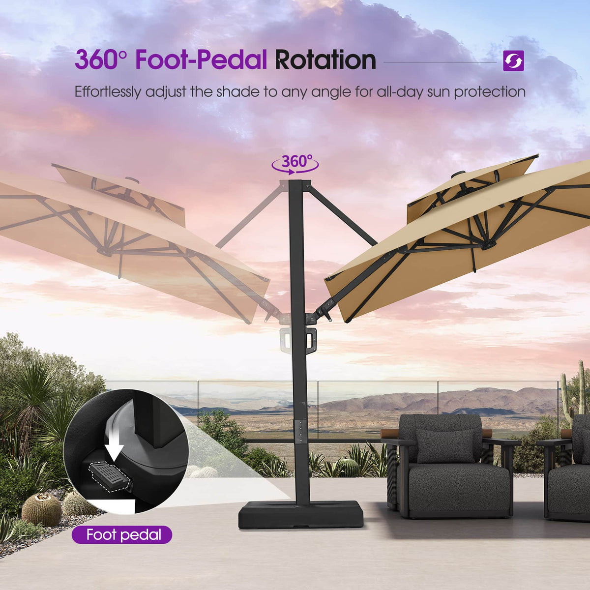 PURPLE LEAF – Parasol de terrasse déporté avec structure métallique Charcoal et toile ventilée pour cour et jardin