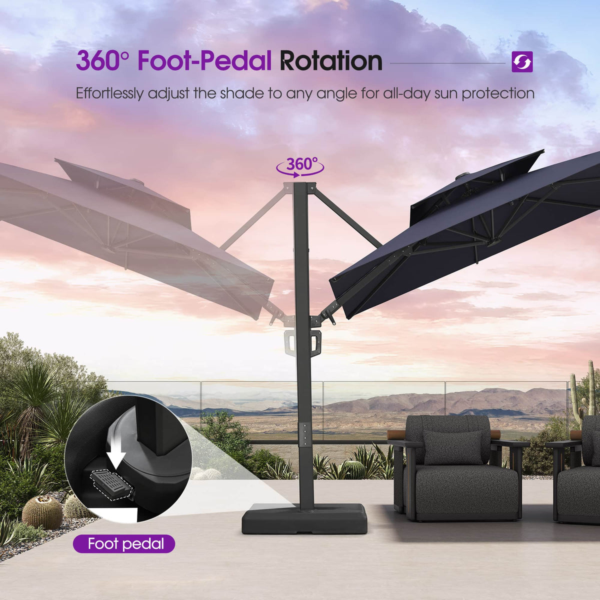PURPLE LEAF – Parasol de terrasse déporté avec structure métallique Charcoal et toile ventilée pour cour et jardin