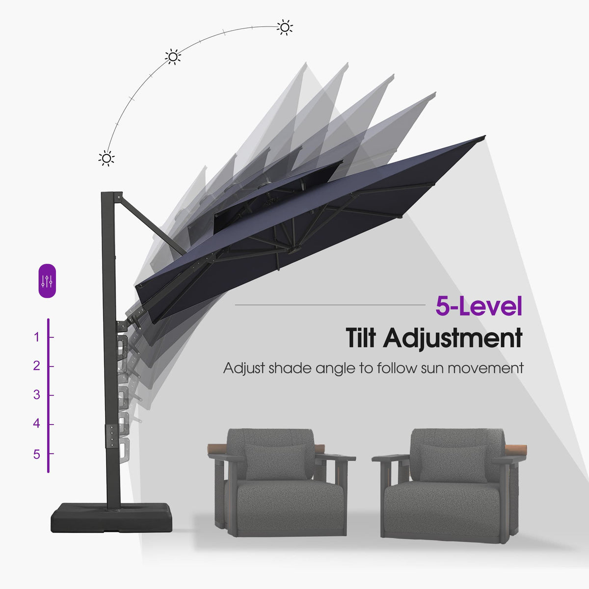 PURPLE LEAF – Parasol de terrasse déporté avec structure métallique Charcoal et toile ventilée pour cour et jardin