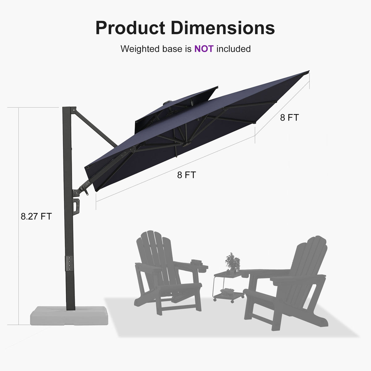PURPLE LEAF – Parasol de terrasse déporté avec structure métallique Charcoal et toile ventilée pour cour et jardin