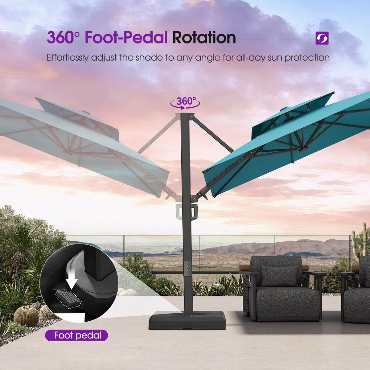 PURPLE LEAF – Parasol de terrasse déporté avec structure métallique Charcoal et toile ventilée pour cour et jardin