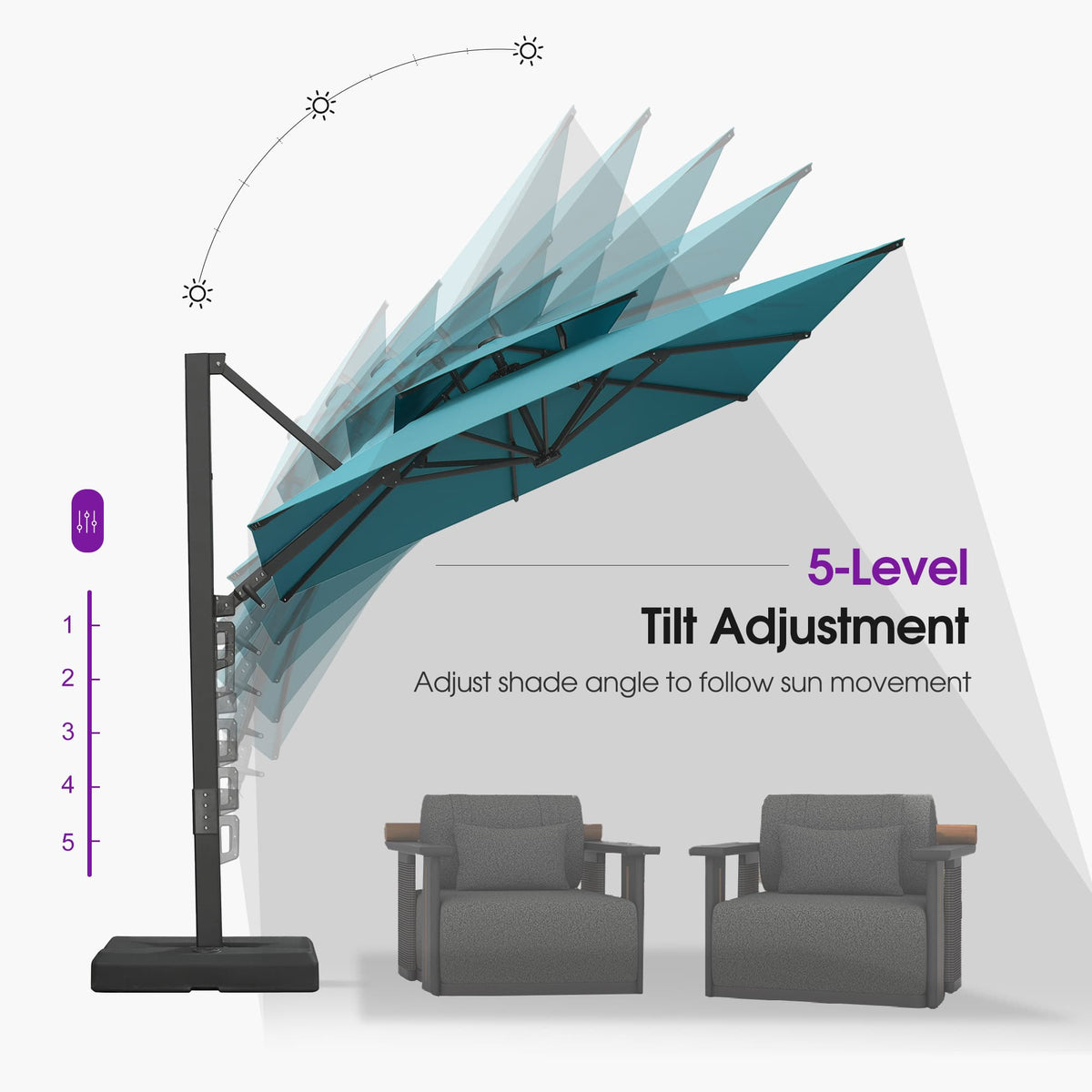 PURPLE LEAF – Parasol de terrasse déporté avec structure métallique Charcoal et toile ventilée pour cour et jardin