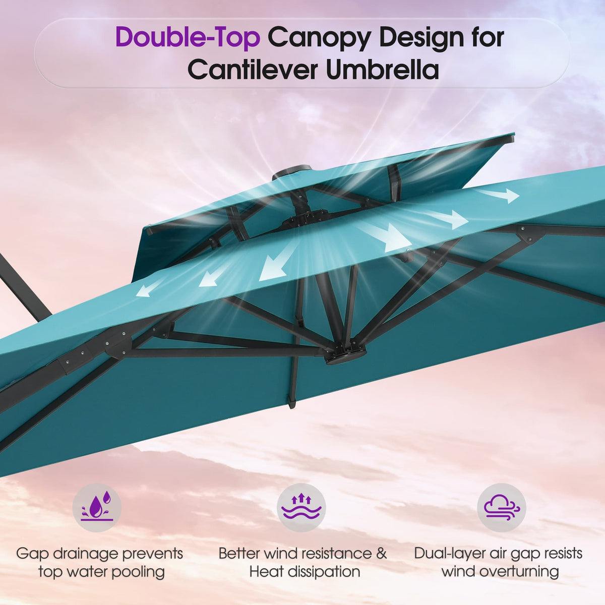PURPLE LEAF – Parasol de terrasse déporté avec structure métallique Charcoal et toile ventilée pour cour et jardin