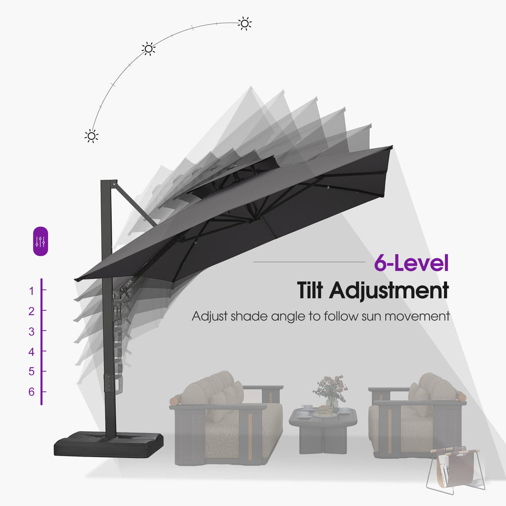 PURPLE LEAF – Parasol de terrasse déporté avec structure métallique Charcoal et toile ventilée pour cour et jardin