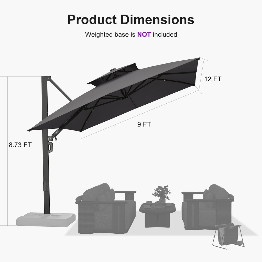 PURPLE LEAF – Parasol de terrasse déporté avec structure métallique Charcoal et toile ventilée pour cour et jardin