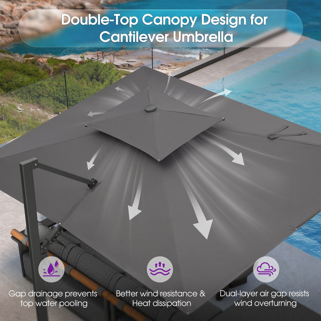 PURPLE LEAF – Parasol de terrasse déporté avec structure métallique Charcoal et toile ventilée pour cour et jardin