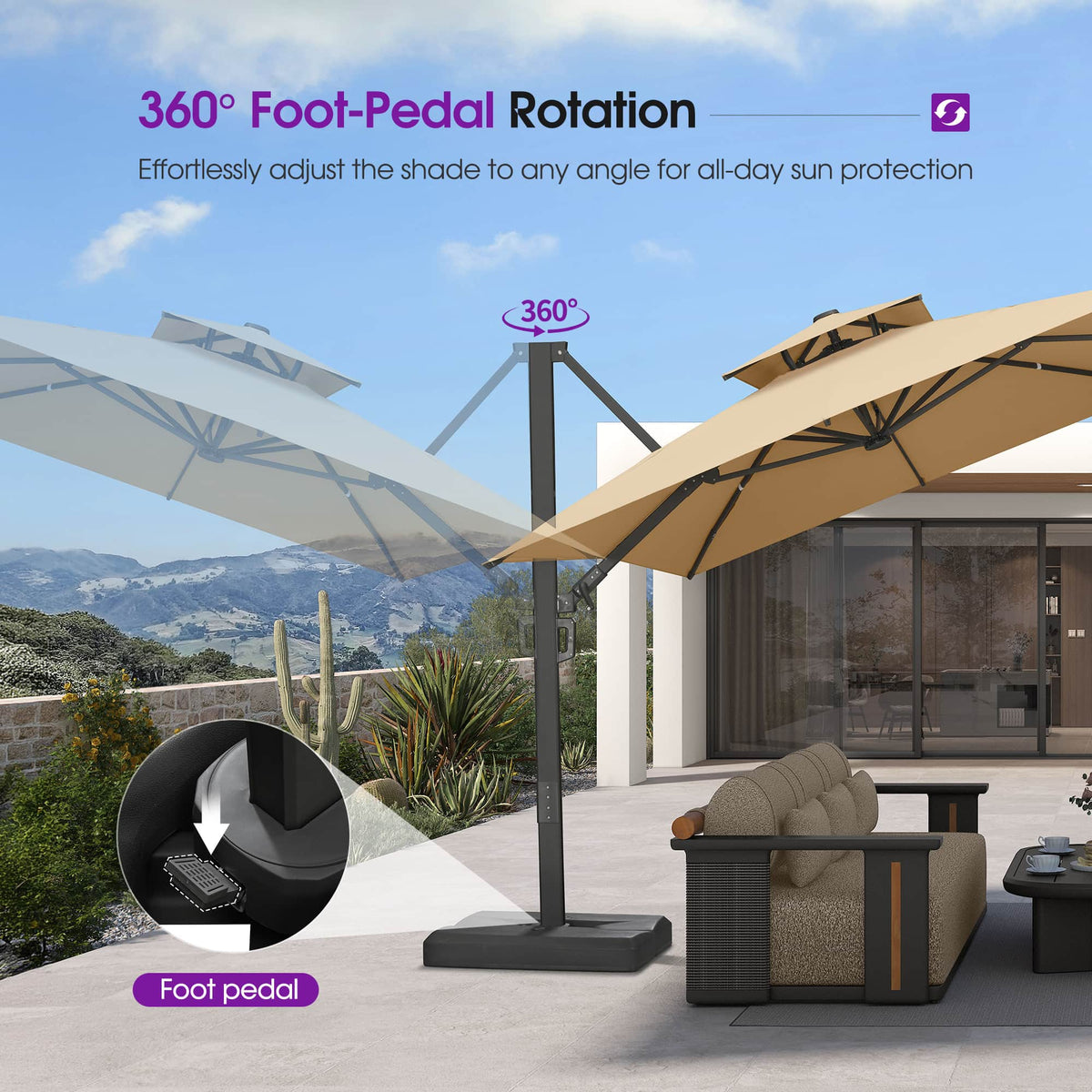 PURPLE LEAF – Parasol de terrasse déporté avec structure métallique Charcoal et toile ventilée pour cour et jardin