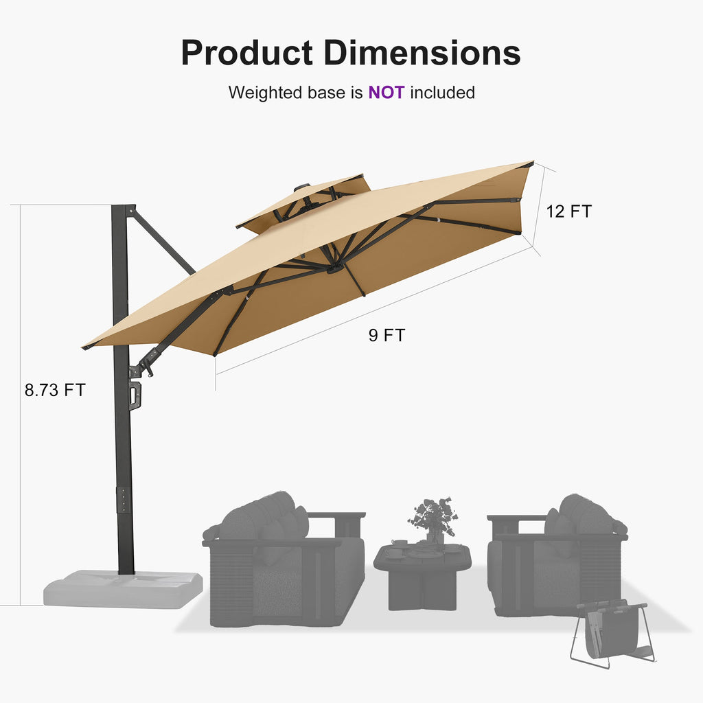 PURPLE LEAF – Parasol de terrasse déporté avec structure métallique Charcoal et toile ventilée pour cour et jardin