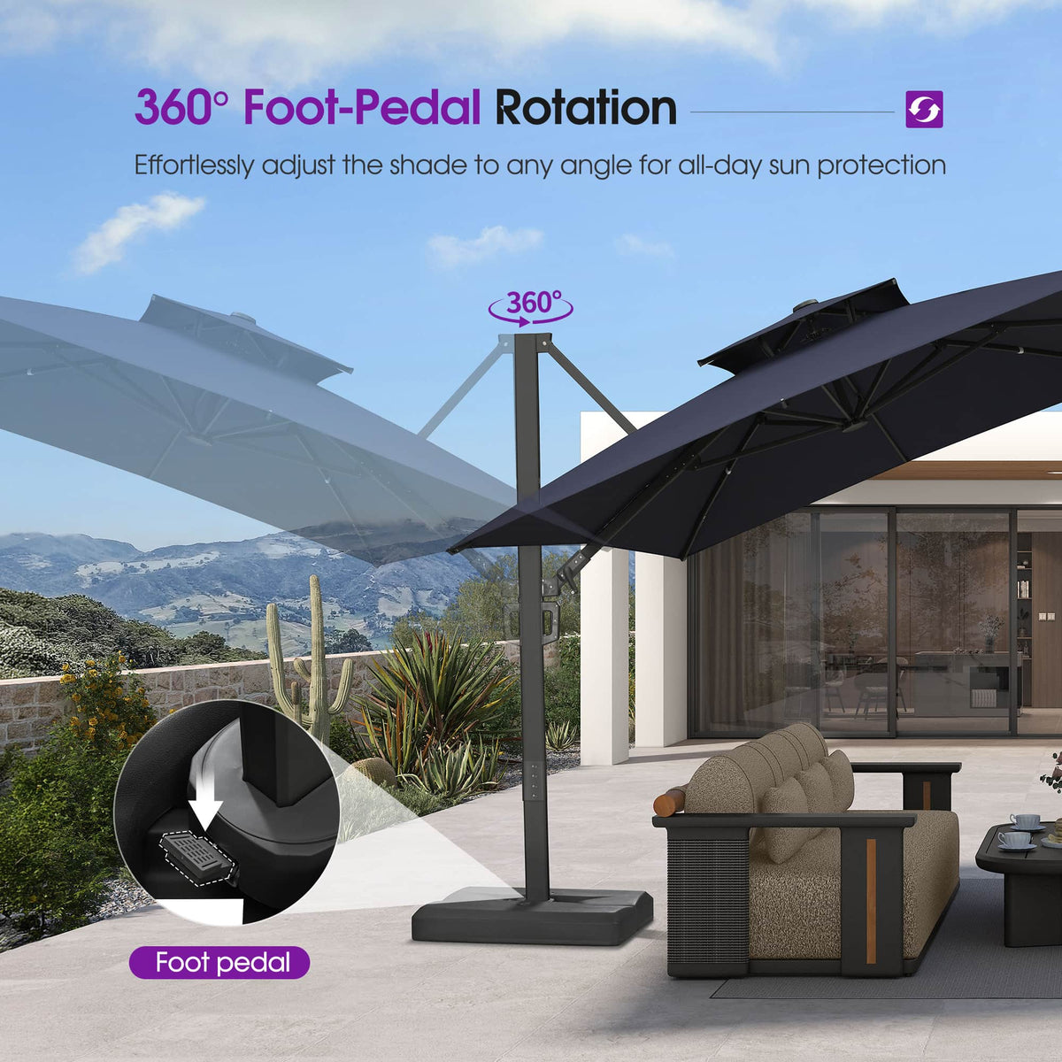 PURPLE LEAF – Parasol de terrasse déporté avec structure métallique Charcoal et toile ventilée pour cour et jardin