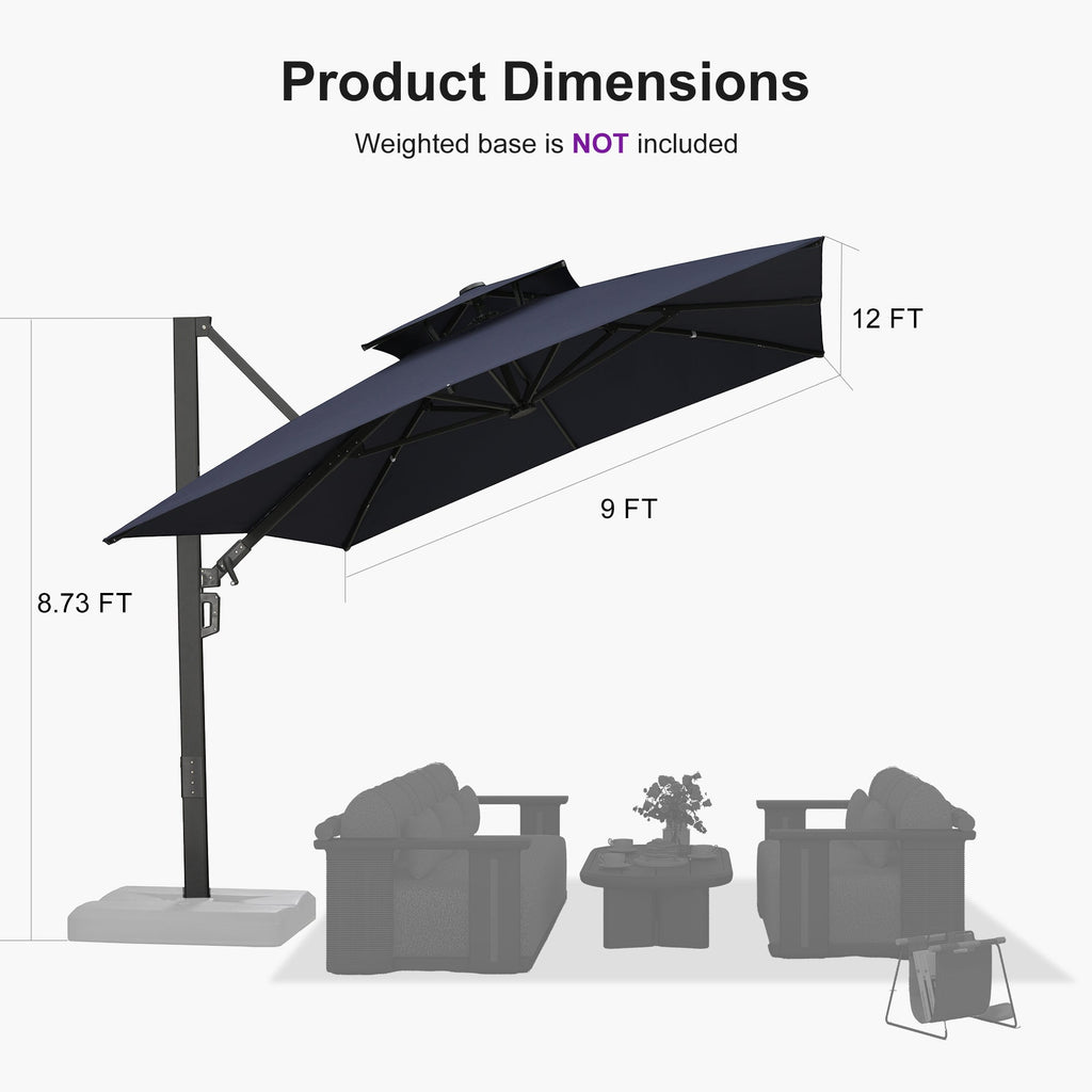 PURPLE LEAF – Parasol de terrasse déporté avec structure métallique Charcoal et toile ventilée pour cour et jardin