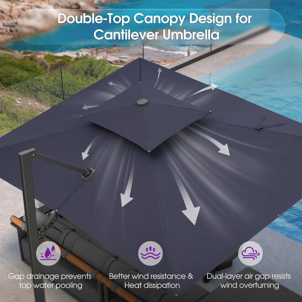 PURPLE LEAF – Parasol de terrasse déporté avec structure métallique Charcoal et toile ventilée pour cour et jardin