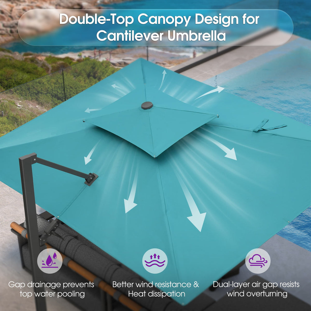PURPLE LEAF – Parasol de terrasse déporté avec structure métallique Charcoal et toile ventilée pour cour et jardin