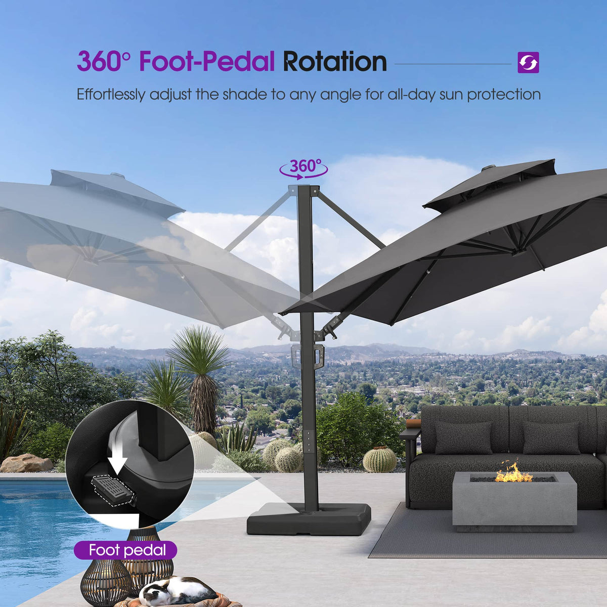 PURPLE LEAF – Parasol de terrasse déporté avec structure métallique Charcoal et toile ventilée pour cour et jardin