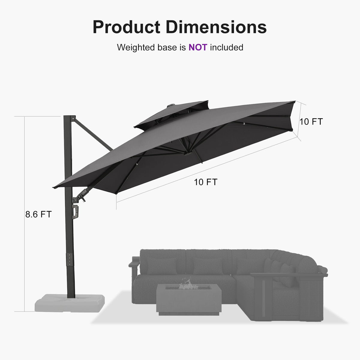 PURPLE LEAF – Parasol de terrasse déporté avec structure métallique Charcoal et toile ventilée pour cour et jardin