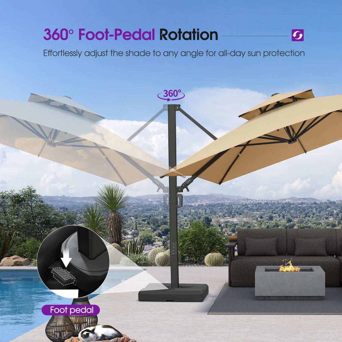 PURPLE LEAF – Parasol de terrasse déporté avec structure métallique Charcoal et toile ventilée pour cour et jardin