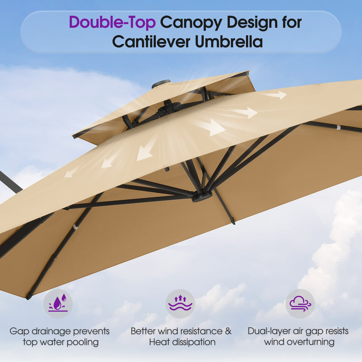PURPLE LEAF – Parasol de terrasse déporté avec structure métallique Charcoal et toile ventilée pour cour et jardin