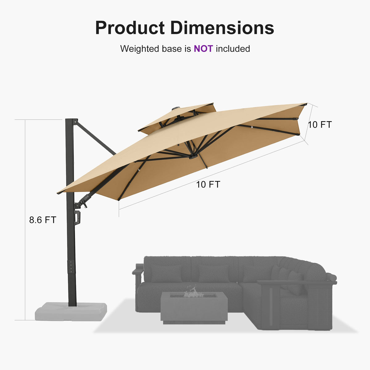 PURPLE LEAF – Parasol de terrasse déporté avec structure métallique Charcoal et toile ventilée pour cour et jardin