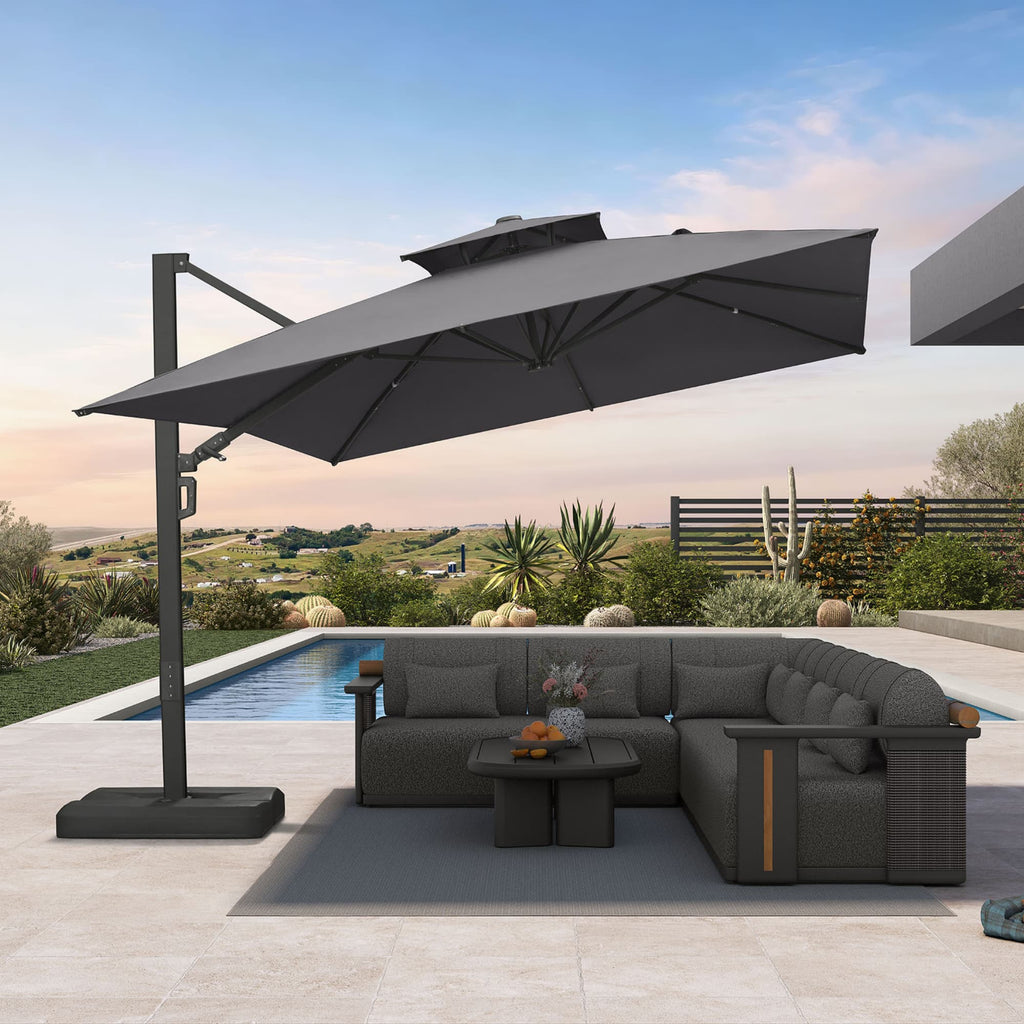PURPLE LEAF – Parasol de terrasse déporté avec structure métallique Charcoal et toile ventilée pour cour et jardin