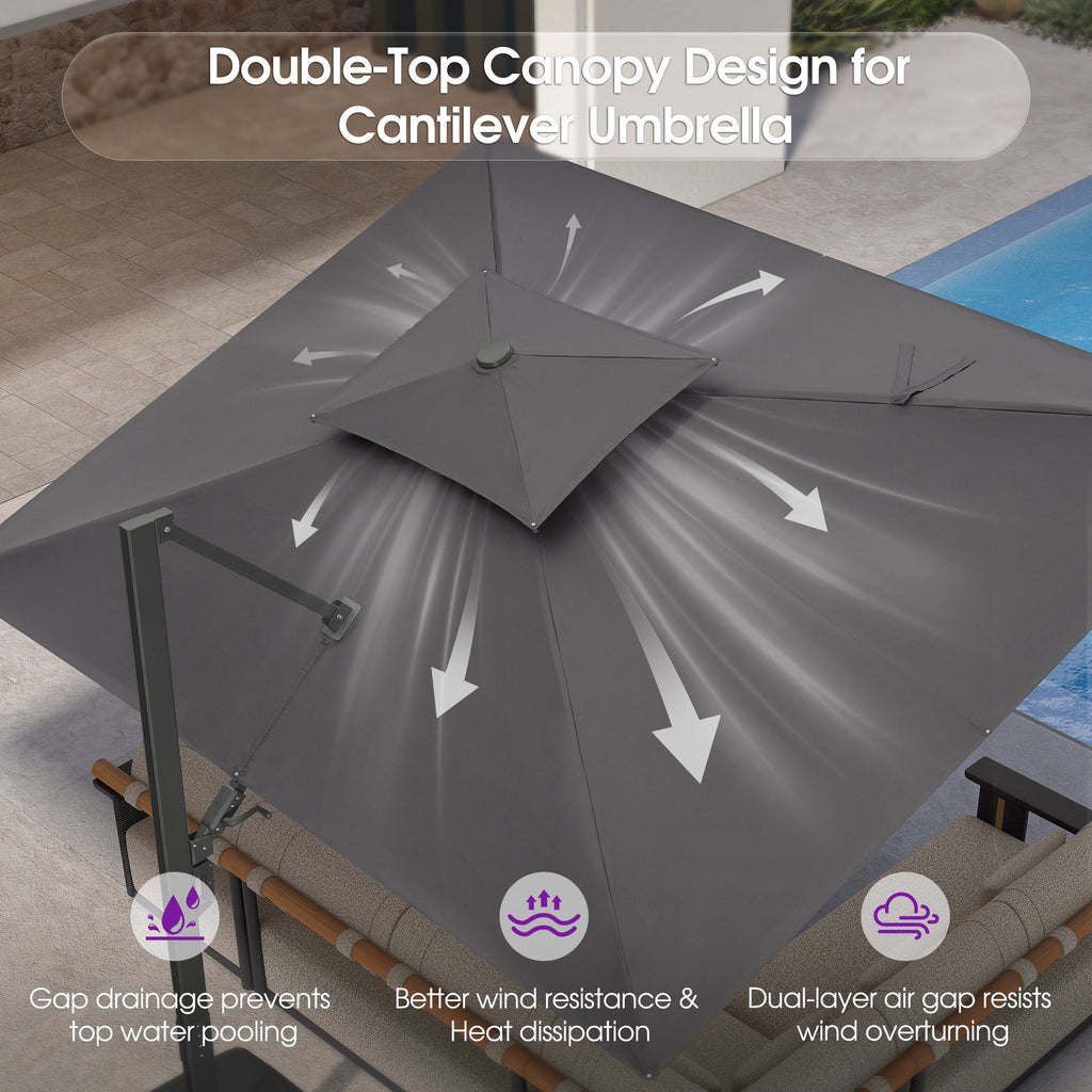 PURPLE LEAF – Parasol de terrasse déporté avec structure métallique Charcoal et toile ventilée pour cour et jardin