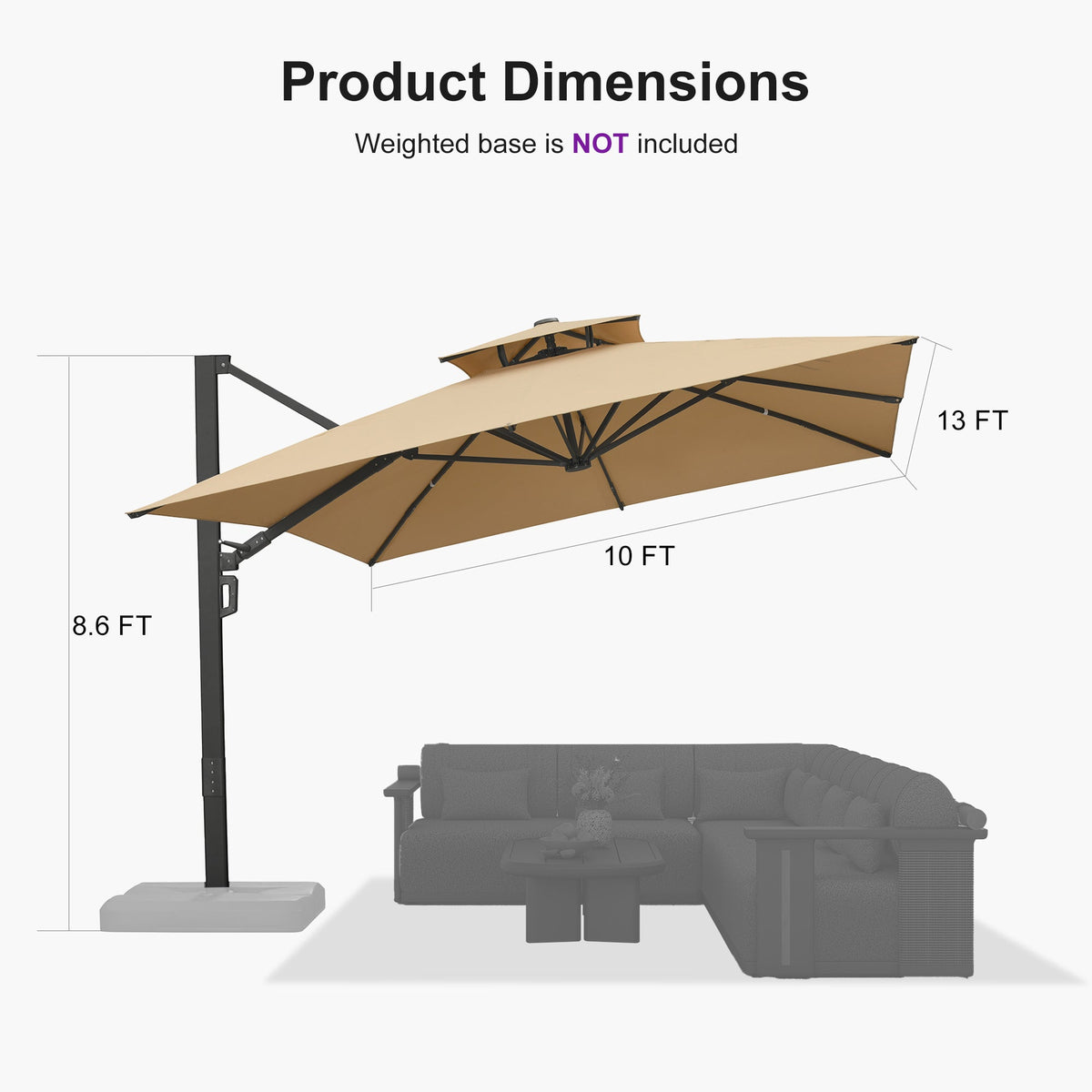 PURPLE LEAF – Parasol de terrasse déporté avec structure métallique Charcoal et toile ventilée pour cour et jardin
