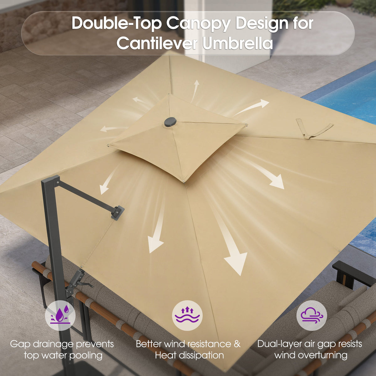 PURPLE LEAF – Parasol de terrasse déporté avec structure métallique Charcoal et toile ventilée pour cour et jardin