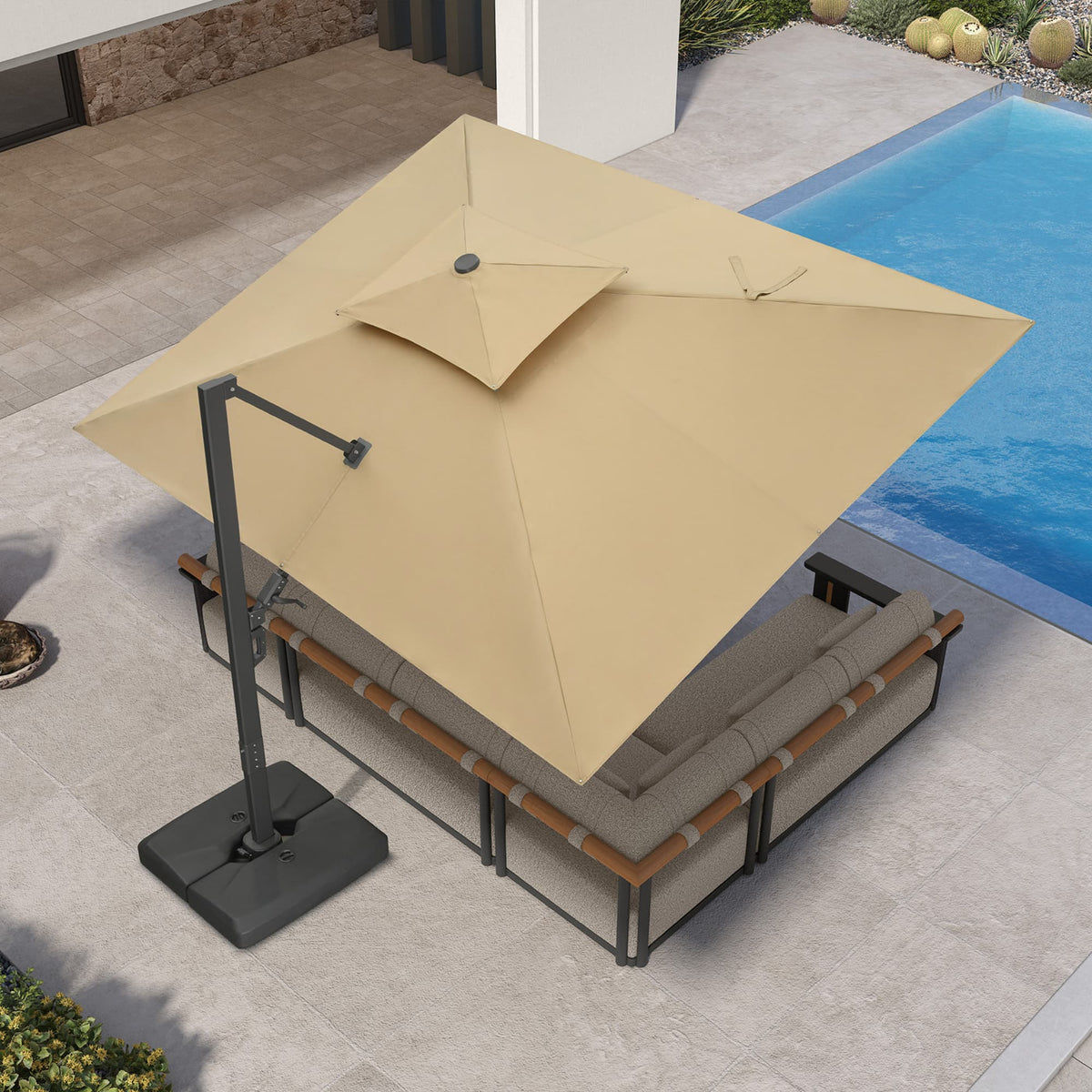 PURPLE LEAF – Parasol de terrasse déporté avec structure métallique Charcoal et toile ventilée pour cour et jardin