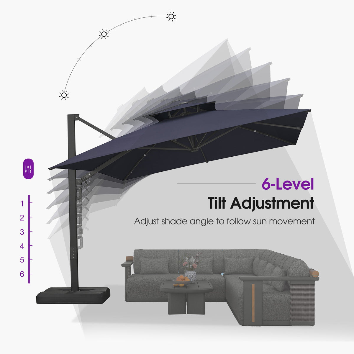 PURPLE LEAF – Parasol de terrasse déporté avec structure métallique Charcoal et toile ventilée pour cour et jardin
