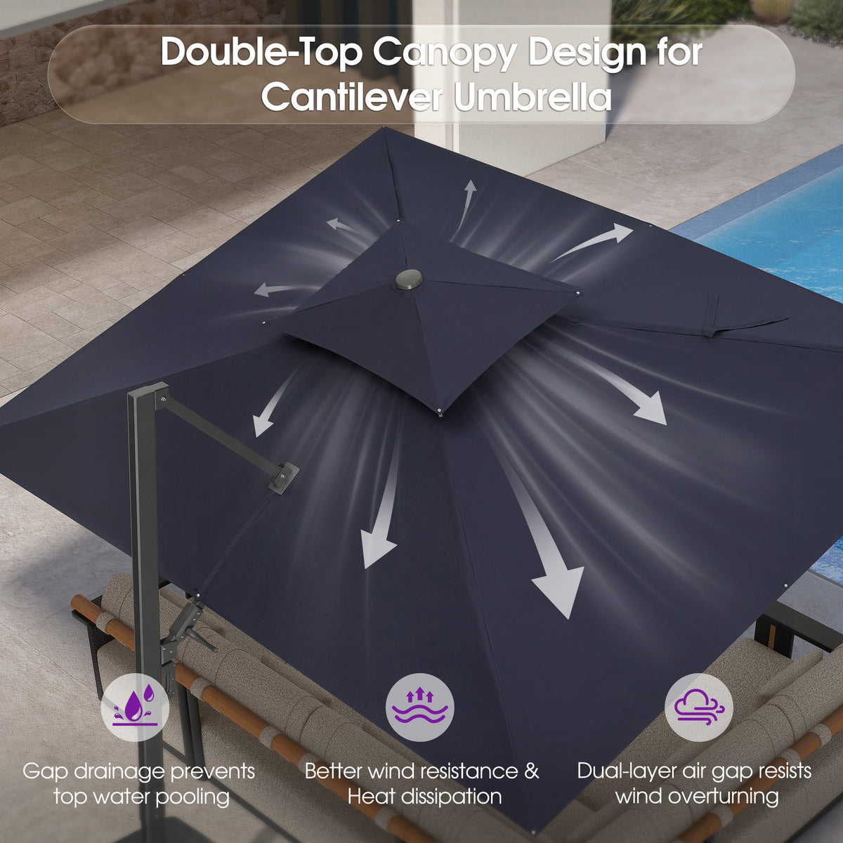 PURPLE LEAF – Parasol de terrasse déporté avec structure métallique Charcoal et toile ventilée pour cour et jardin