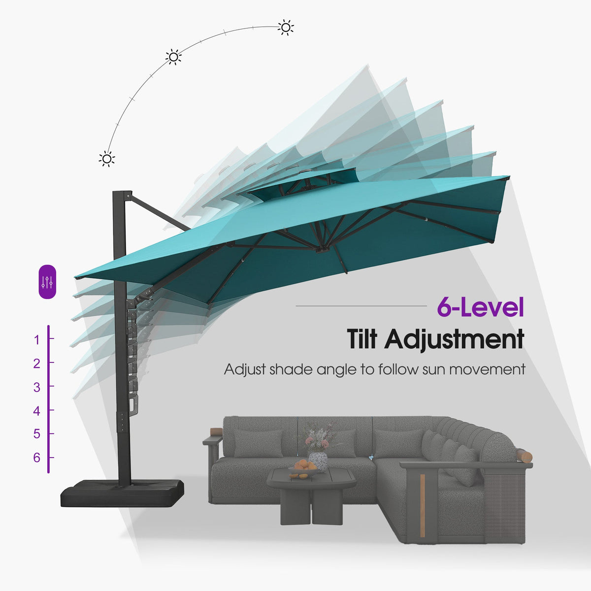 PURPLE LEAF – Parasol de terrasse déporté avec structure métallique Charcoal et toile ventilée pour cour et jardin