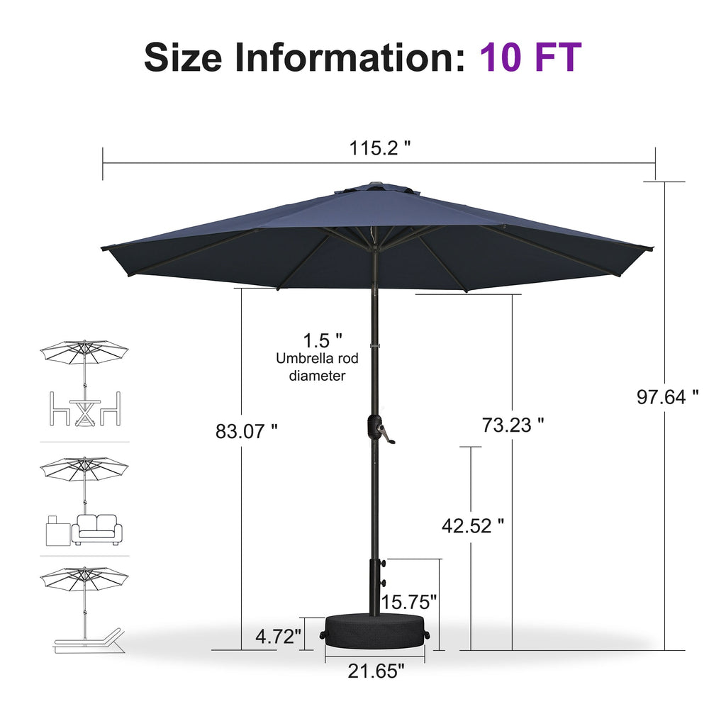 PURPLE LEAF Black Frame Outdoor Market Umbrellas Yard Tilting Patio Table Umbrella with Base