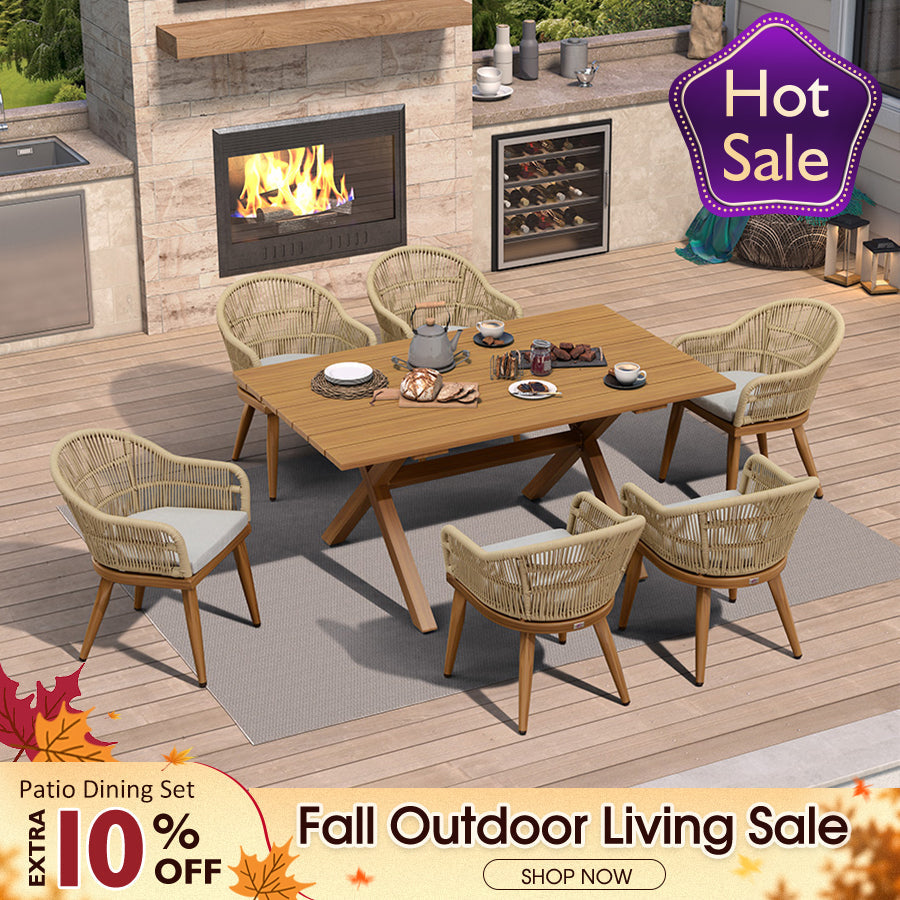 PURPLE LEAF 7/9/11 Pieces Outdoor Dining Set Aluminium Dining Table and Woven Rattan Chairs Dining Furniture Set with Cushions for Deck Patio Champagne