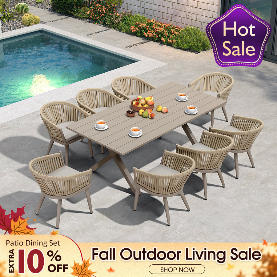 PURPLE LEAF 7/9/11 Pieces Outdoor Dining Set Aluminum Table & Wicker Rattan Chairs Modern Patio Furniture Set for Deck