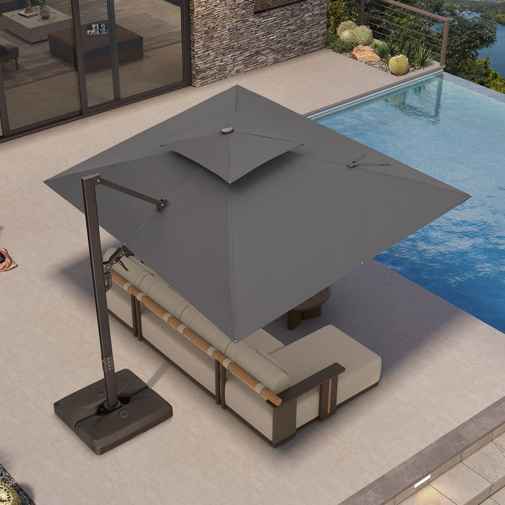 PURPLE LEAF Provence Series Offset Cantilever Patio Umbrella with Bronze Aluminum Frame, Vented Canopy for Deck, Pool and Café