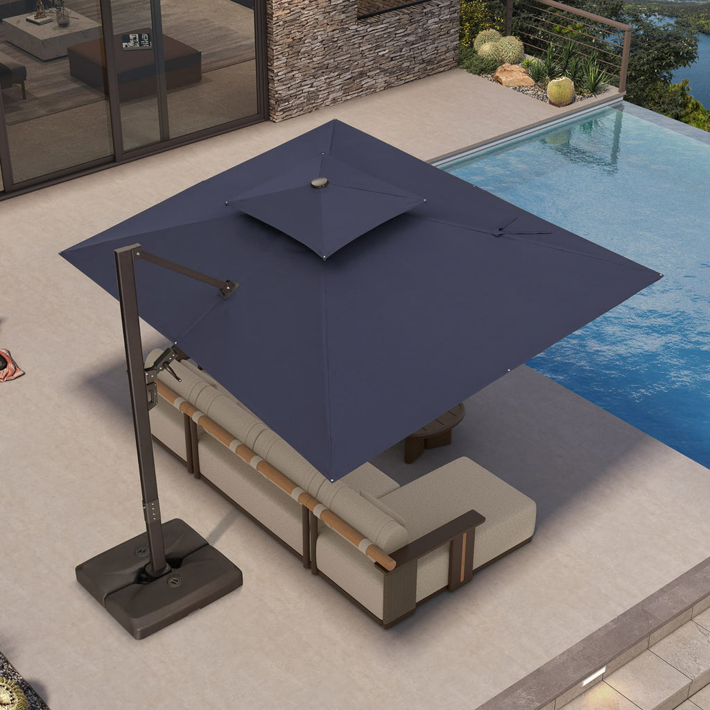 PURPLE LEAF Provence Series Offset Cantilever Patio Umbrella with Bronze Aluminum Frame, Vented Canopy for Deck, Pool and Café