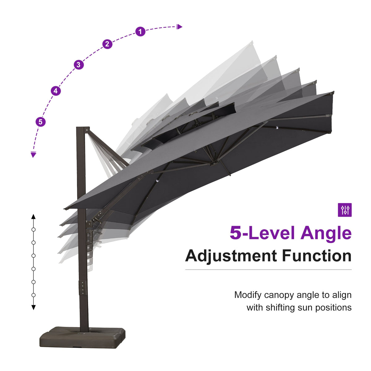 PURPLE LEAF Provence Series Offset Cantilever Patio Umbrella with Bronze Aluminum Frame, Vented Canopy for Deck, Pool and Café
