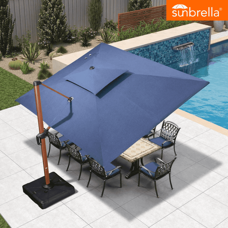 PURPLE LEAF SUNBRELLA Cantilever Umbrella Deluxe Wood Pattern Patio Umbrella